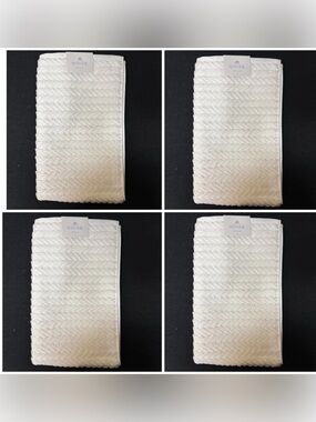 Matouk Seville 4 Pck Hand Towels 20x32 White Loose Braid Pattern 100% Cotton NWT